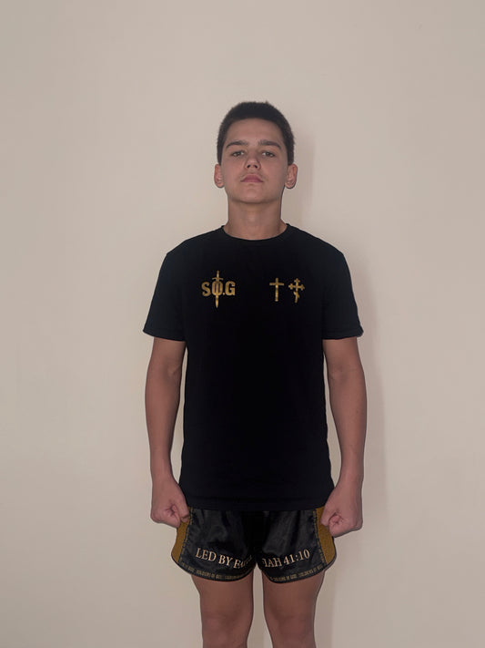 Soldiers of God Fightwear T-Shirt – Black/Gold (100% Cotton)